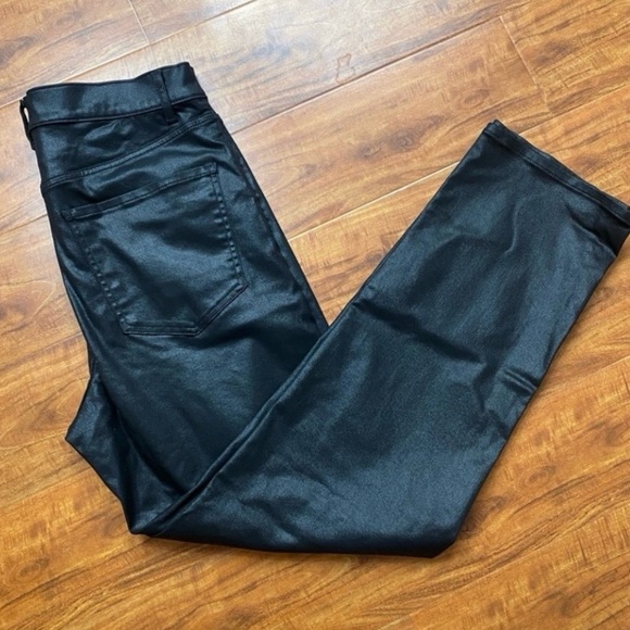 Express Womens Black Shiny Super High Rise Modern Straight Stretch Pants Size 10 - Picture 3 of 14